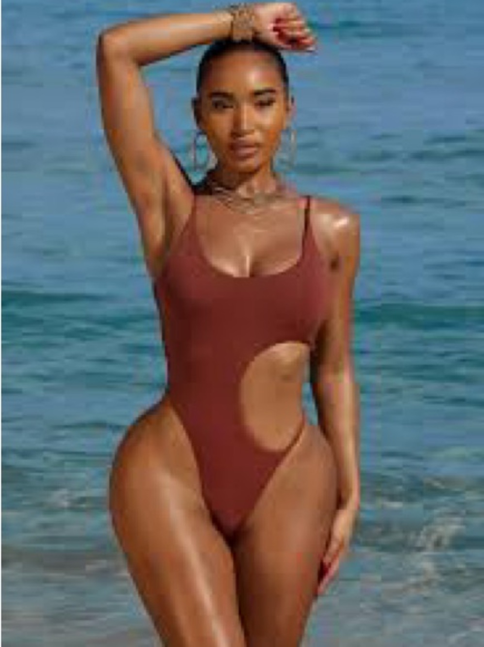 Matte Collection Cocoa Mauve Swim One Piece Hi Cut Bottom With Cutout Size Med